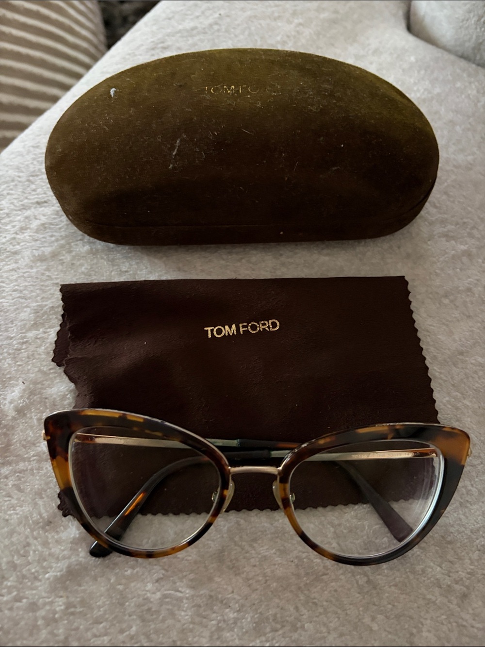 Tom Ford Tortoiseshell Cat-Eye Glasses with Gold Accents